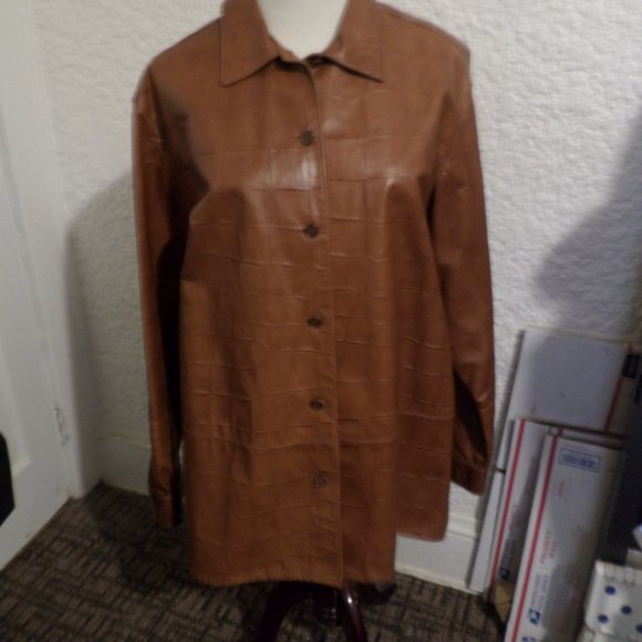Carina New York Embossed Leather Car Coat Sz L - Picture 8 of 9